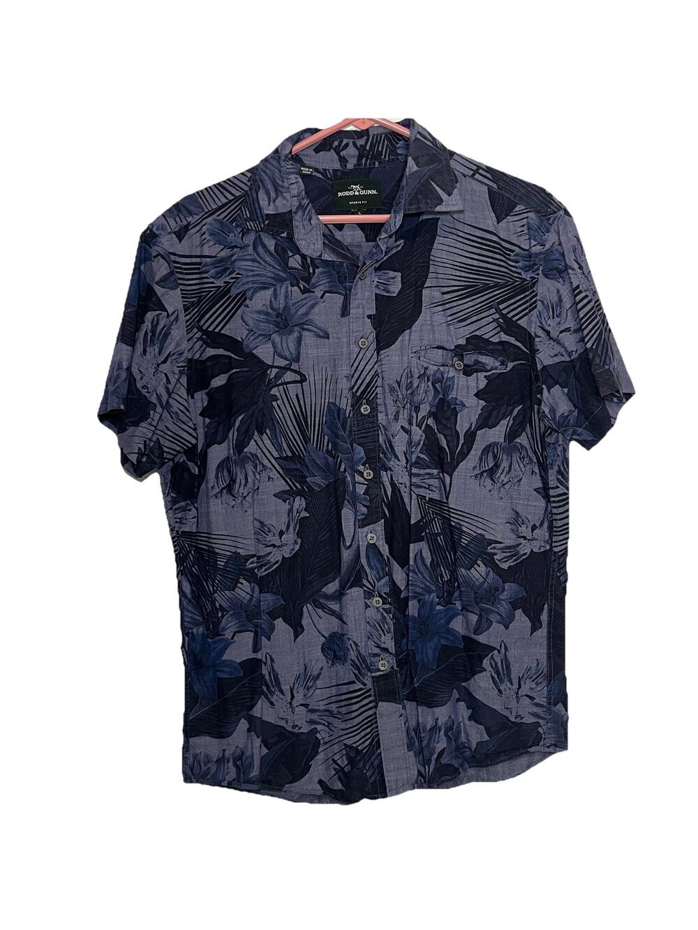 Rodd & Gunn Shirt Mens Size L BLue Floral Short Sleeve Button Cotton Sports Fit